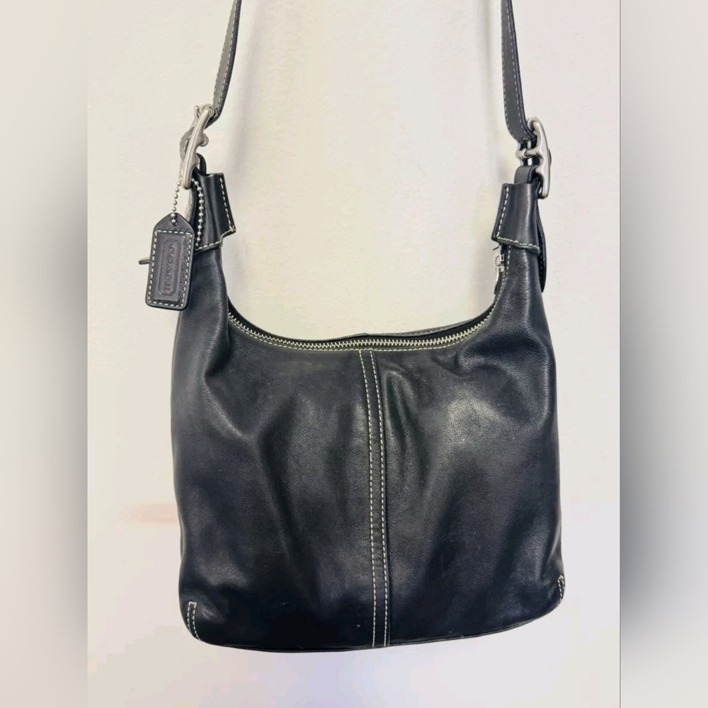 Coach Black Legacy Leather Bag Crossbody Hobo Adjustable Full Zip #9566
